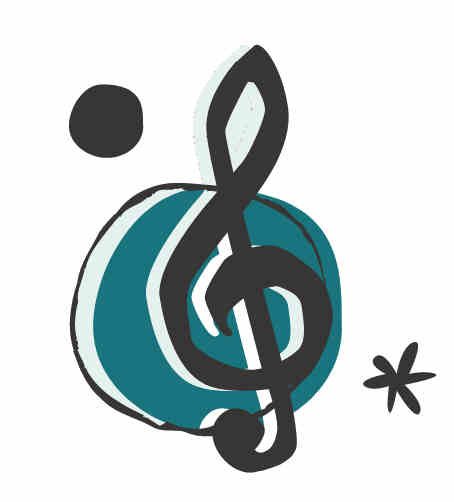 On voit une clef de sol sylisée, dynamique illustrant le choeur mixte